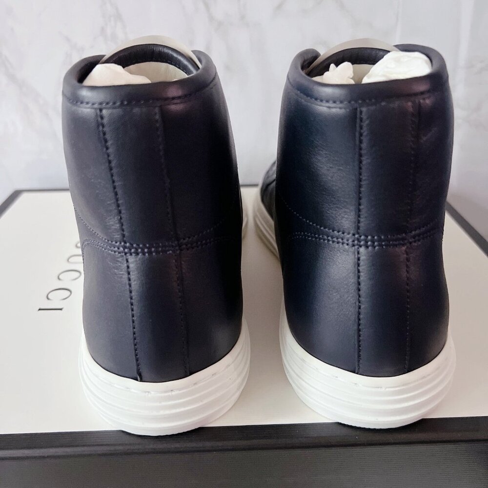 GUCCI Luxus Shoes High Top Sneaker logo Blue Leather Mens UK 8 US 8.5 *Authentic - Picture 5 of 13